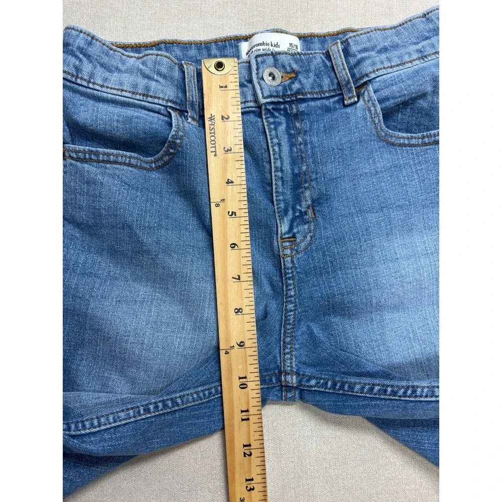 Abercrombie Kids Jeans Girls 15/16 Blue High Rise Wide Leg Denim Bow Crochet